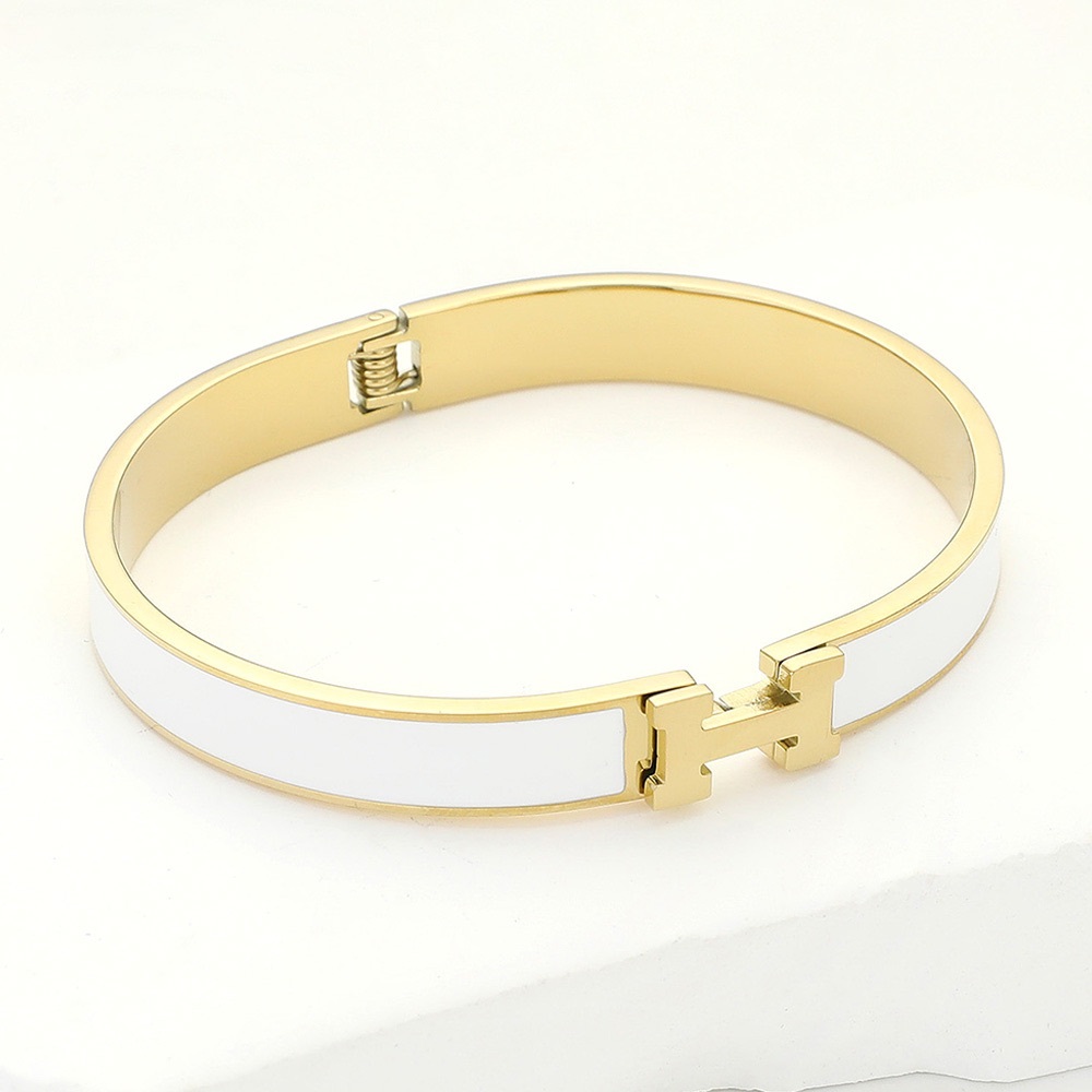 White Stainless Steel Monogram H Enamel Hinged Bracelet